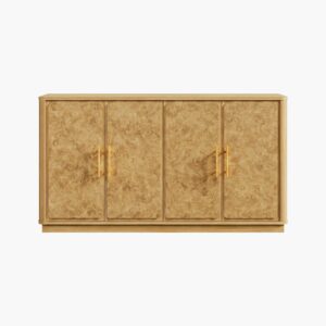 Elaborate Sicotas Burluxe medium brown luxury 4 door sideboard displaying ornate texturized patterns on the cabinet doors.