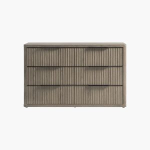Modern Sicotas Cas grey alder 6 drawer dresser with wide handles and a rich wood grain finish.