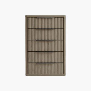 High profile Sicotas Cas grey alder tall dresser offering five spacious stacked storage drawers.