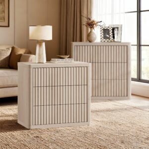 Bright Sicotas Cas white alder large nightstand featuring three smooth-glide drawers for bedside storage.