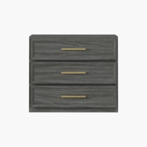 Stylized Sicotas Crescent dark grey oak nightstand showcasing an elegant geometric wood grain pattern.