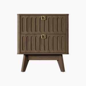 Rich Sicotas Domus coffee oak large nightstand providing minimalist bedroom storage with deep drawers.