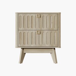 Sicotas Domus light oak nightstand with drawers and open shelf for bedroom bedside storage.