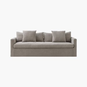 Sicotas Eira cloud gray 3 seater sofa console frame with open storage compartments.