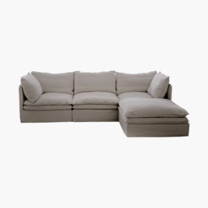 Elegant Sicotas Eira cloud gray l shape sofa with plush down-filled cushions for contemporary comfort.
