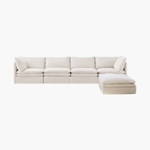 Luxurious Sicotas Eira off-white feather down sectional sofa offering a spacious and deep seating arrangement.