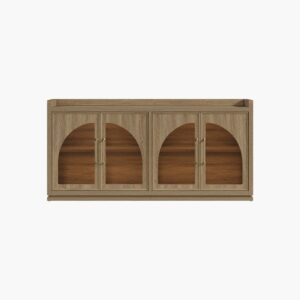 Tall elegant Sicotas Helio brown oak glass sideboard with a classic arched top profile.