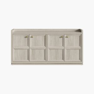 Wide Sicotas Helio grey white 4 door sideboard with integrated vertical grooved cabinet doors.
