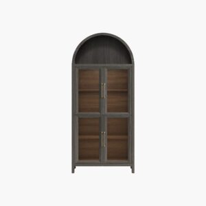 Sicotas Helio black glass display cabinet featuring dual woven texturized doors.