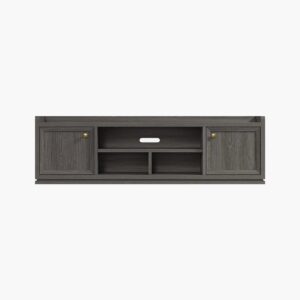 Wide minimalist Sicotas Helio midnight black tv stand offering six smooth clothes drawers.