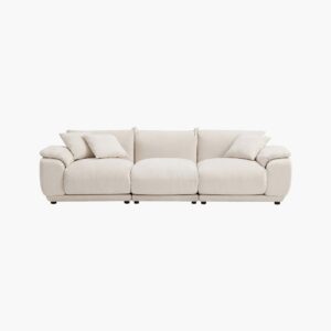 Cozy Sicotas Noor creamy white chenille sofa with a plush modular 3-seater living room layout.