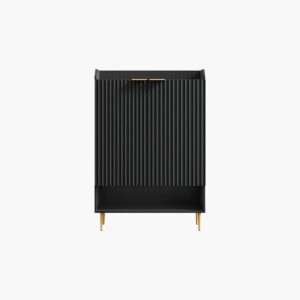 Minimalist Sicotas Opus black 2 door shoe cabinet with slim gold handles and a modern dark finish.