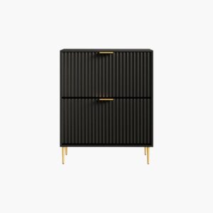 Space-saving Sicotas Opus black flip drawer cabinet designed for sleek entryway shoe storage.