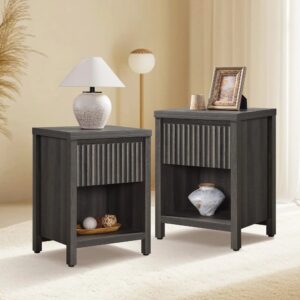 Double door Sicotas Prelude graphite 1 drawer nightstand accent cabinet with an elegant arched panel frame.