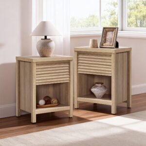 Artistic Sicotas Prelude sandstone beige wave pattern nightstand showcasing a unique sculpted front texture.