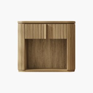 Modern Sicotas Ripple medium brown ripple brown nightstand with a single drawer and open bottom compartment.
