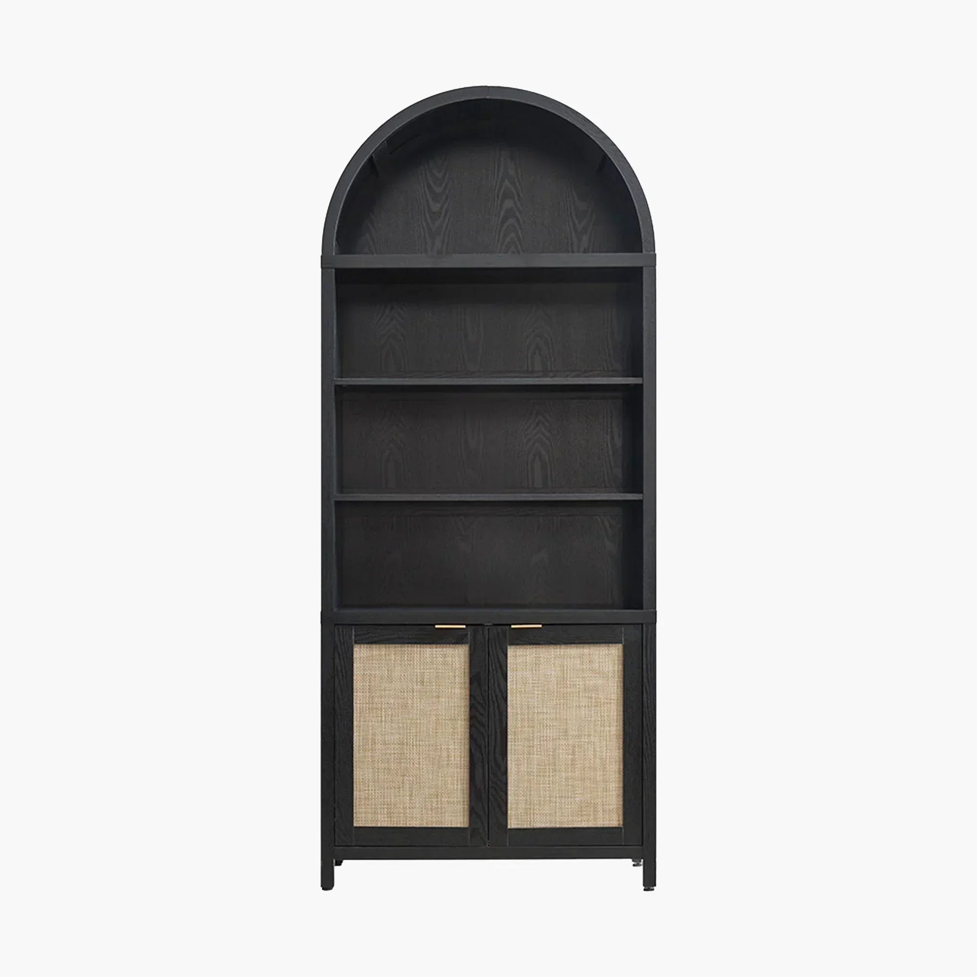 Sicotas Savanna Black Oak Arched Bookcase with Storage 1 Modern Sicotas Savanna black oak arched bookcase cabinet with a unique ribbed vertical texture door face.