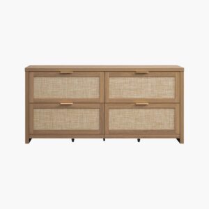 Spacious Sicotas Savanna 4 drawer dresser oak finish with wide pulls for bedroom storage.