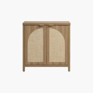 Sicotas Savanna caramel oak arched door sideboard featuring classic glass paneled cabinets.