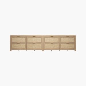 Wide Sicotas Savanna light oak 8 drawer modular dresser providing ample double chest organization.