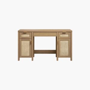 Sicotas Savanna reclaimed caramel oak vanity table with a built-in drawer for bedroom or dressing area.