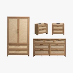 Comprehensive Sicotas Savanna reclaimed caramel oak wardrobe dresser combo set for full bedroom storage.