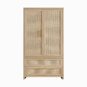 Sicotas Savanna light oak wardrobe closet with two full-length doors and dual lower drawers.