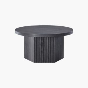 Modern Sicotas Stria dark grey coffee table with a round ribbed pedestal base design.