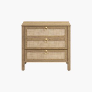 Sicotas Terra carbon cherry 3 drawer stand with small square handles for classic bedroom storage.