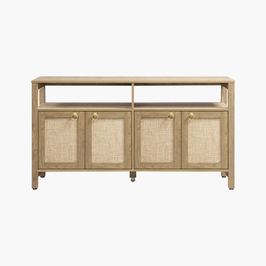 Living Room Furniture 16 Sicotas Terra carbon cherry 65 tv stand with four slated cabinet doors for media storage.