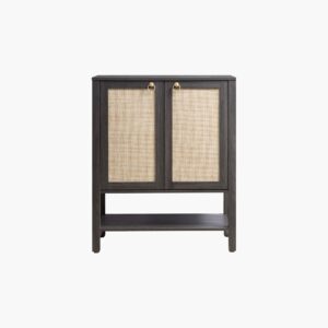 Modern Sicotas Terra obsidian black shoe cabinet with 2 doors and sleek contemporary metal frame legs.