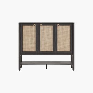 Tall Sicotas Terra obsidian rattan shoe cabinet wardrobe configuration with integrated lower drawers.