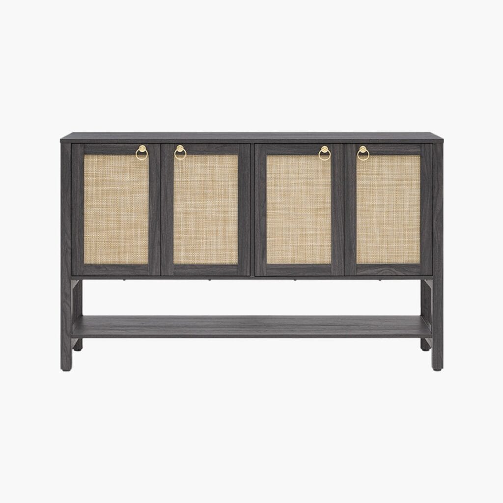 Bold Sicotas Terra obsidian sideboard cabinet showcasing four patterned doors and a modern dark frame.