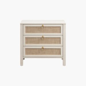 Sicotas terra white cream oak nightstand featuring a compact 3-drawer design for bedside storage.