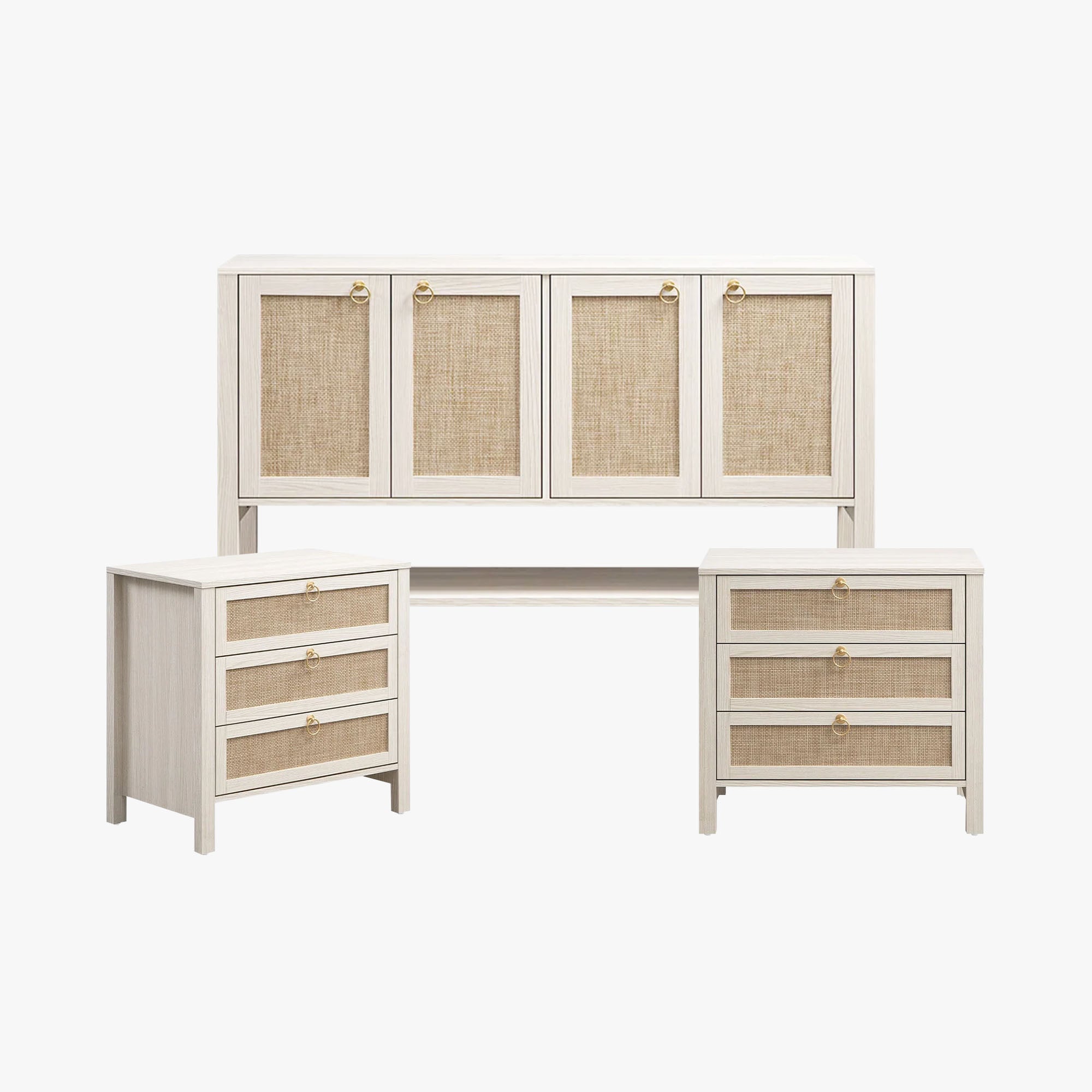 Sicotas Terra White Cream Oak 4-Door Sideboard and 3-Drawer Nightstand Set 1 Combined Sicotas Terra sideboard ns 3d set containing a 4-door credenza and matching 3-drawer chest.