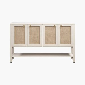Long Sicotas Terra white cream oak tv stand featuring a 4-door minimalist design for living rooms.