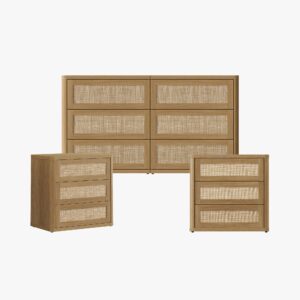 Matching Sicotas Zura amber oak zura dresser nightstand set coordinating a wide chest with bedroom tables.