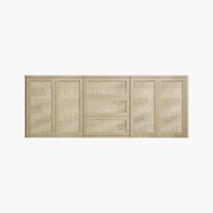Wide Sicotas Zura sand oak modular tv stand with multi-cabinet sections and clean contemporary lines.