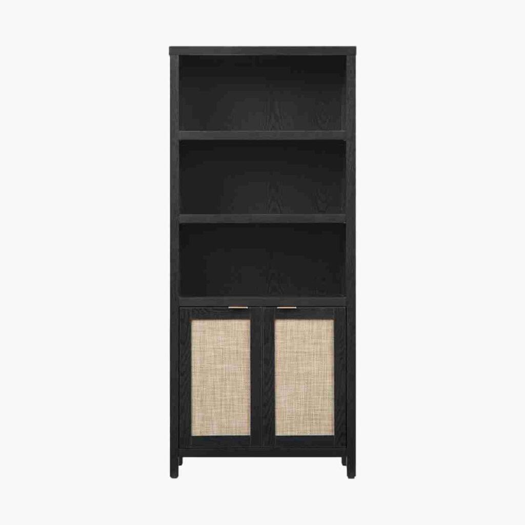 Living Room Furniture 25 Sophisticated tall black bookcase in a rich black oak finish.
