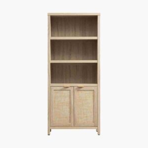 A tall light oak bookcase standing at 70.9 inches for display.