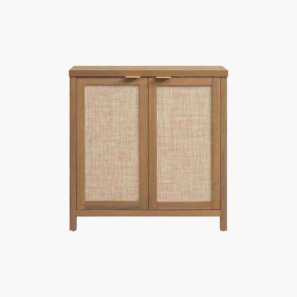 Living Room Furniture 19 Elegant tv console caramel oak with doors for a tidy media setup.