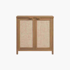 Elegant tv console caramel oak with doors for a tidy media setup.