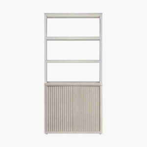 White alder bookshelf with storage shelves for a home office.