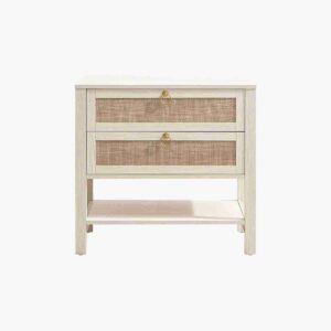 Elegant white cream oak nightstand with a unique fluted texture.