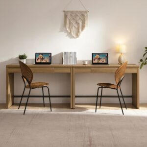 Bright workspace highlighting office desk in caramel oak with clean lines.