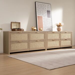Bright bedroom featuring drawer dresser in light oak 4 door with coordinated décor and ample storage.
