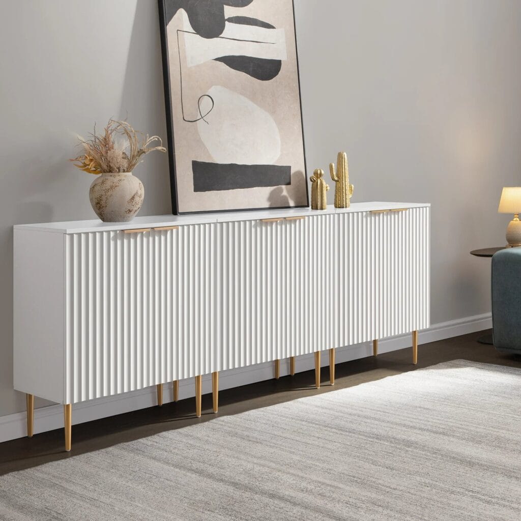 The Sicotas Collection 13 Bright entryway featuring console table in white with elegant décor accents.