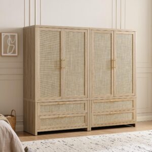 Warm bedroom displaying wardrobe closet in light oak with timeless style.
