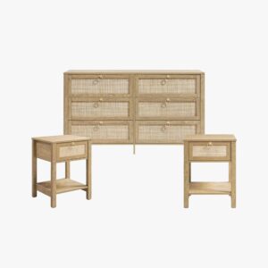 Contemporary room featuring 6-drawer dresser set in carbon cherry.