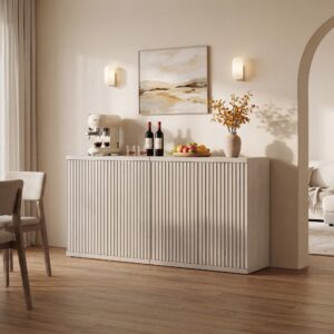 Sophisticated setting with buffet cabinet in white alder and organized storage.